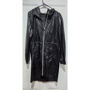 Jockey Black Women Long Hooded Rain Coat Rain Jacket Water Resistant Size XL